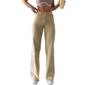 High Waisted Frayed Wide Leg - M